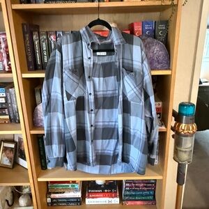 Custom Designed Harley Davidson Blue and Black Plaid Button-Up Shirt